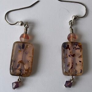 Sterling Silver Delicate Dusky Pale Lilac Glass Bead Drop Earrings - Handmade